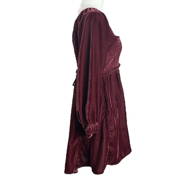 Free People Dainty Renaissance Daphne Velvet Mini Dress Burgundy Brown Medium - Picture 13 of 17